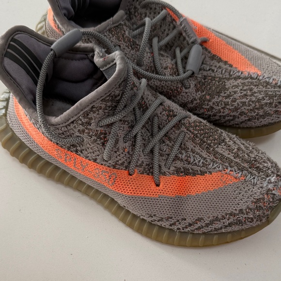 Yeezy Gray and Orange Knit Sneakers